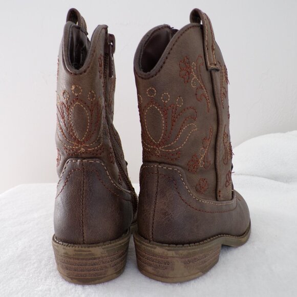 Heart, Flower Stitched Toddler Western Cowgirl Cowboy Boots, Side Zip Girly GUC - Picture 4 of 8
